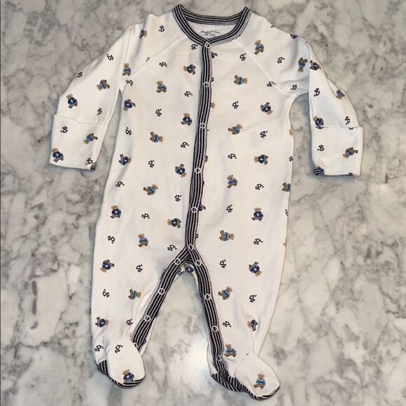 RALPH LAUREN LOGO TEDDY FOOTIE 3M - Picture 1 of 6